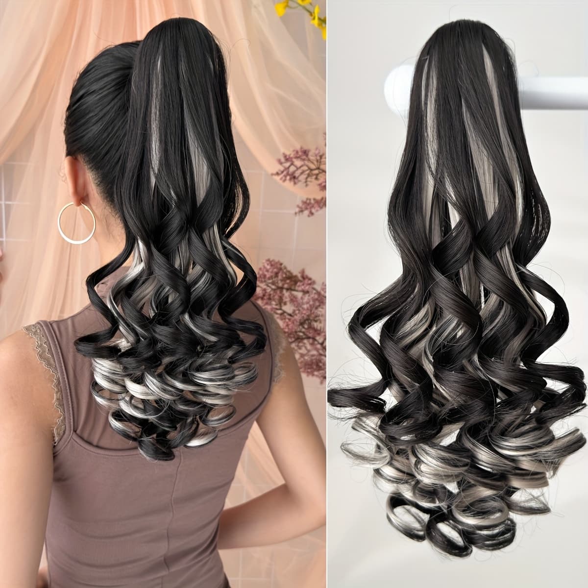 TEMU Claw Shaped Ponytail Extension Hair Accessory, Black, Brown, Golden, , 14 Inch Deep Wave Heat-resistant Fiber Synthetic Ponytail Wig, Suitable For Women's Parties And Daily Use