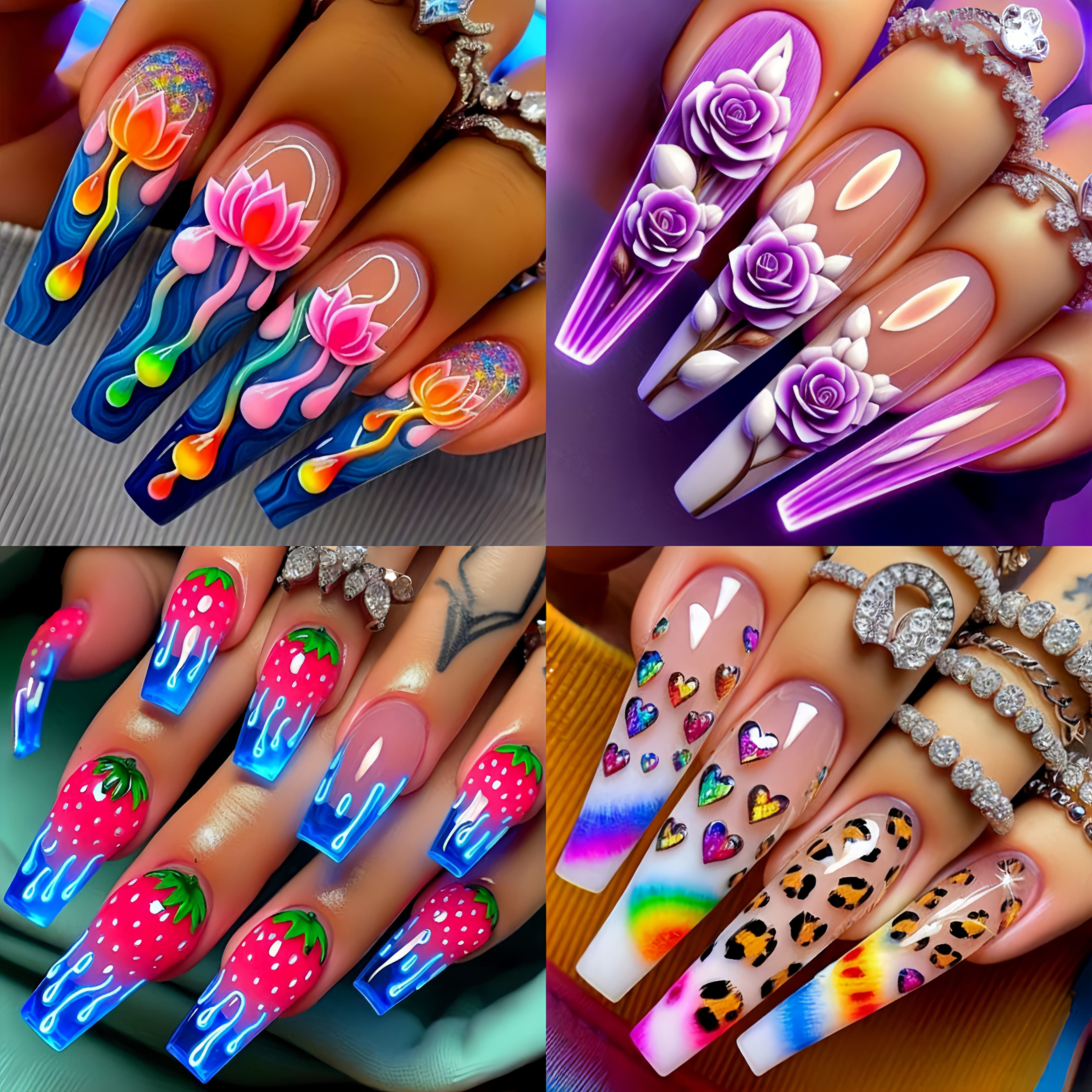 TEMU 96pcs Long Ballet Press-on Nails Set - Glossy Glitter & Floral Fake Nails With Removable Kit, Diy Manicure Stickers (/almond/oval) For, Parties, Weddings, Daily Wear - 96pcs
