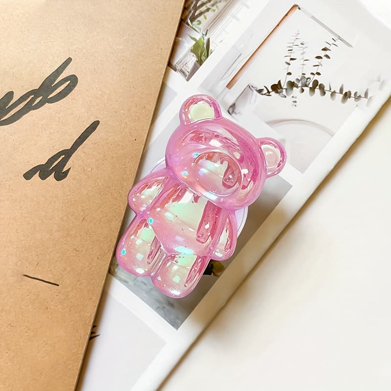 TEMU 1pc Little Bear Mobile Phone Stand Laser Flash Powder 3d Cute Solid Color Desktop Lazy Phone Stand