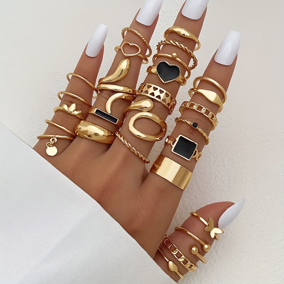TEMU 27pcs Bohemian Minimalist Women' Jewelry - Snake Leaf, & Twist Rings Suitable For Daily Wear, Christmas Gifts, Party - Elegant Rings For Her, 27pcs