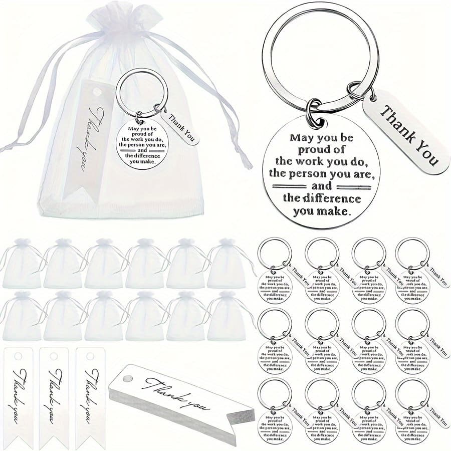 TEMU 36pcs, 12set Employee Appreciation Keychain Gift Set - Includes Thank You Cards And Organza Bags - Perfect For Coworkers, Nurses, Teachers - Graduation Or Office Appreciation