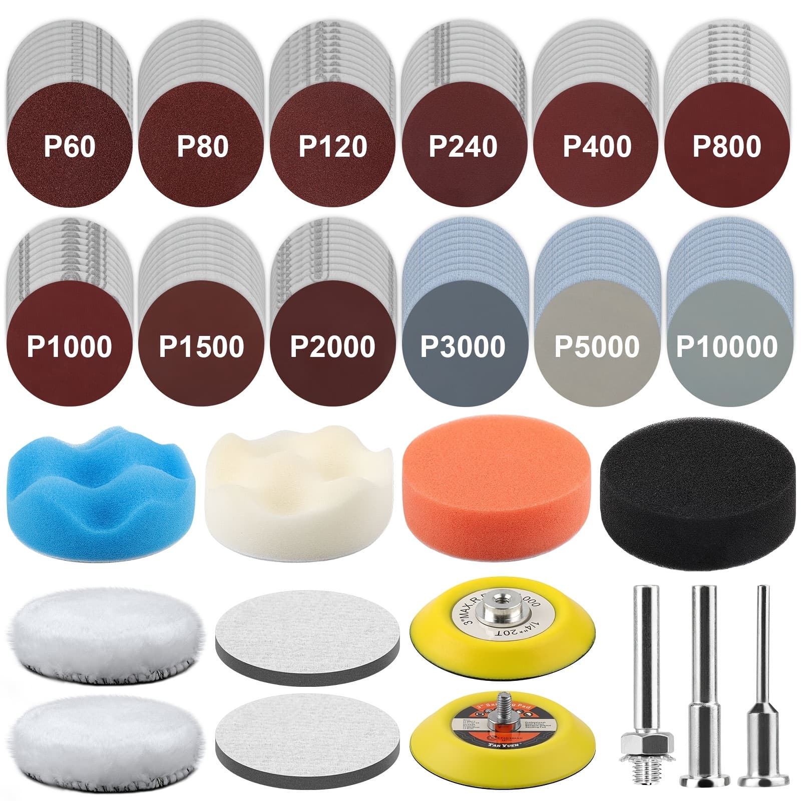 TEMU 3 Inch Sanding Disc Drill Polishing Kit, With 1/8" And 1/4" Shank, For Drill Grinder Rotary Tools Attachment, 60-10000 Grit