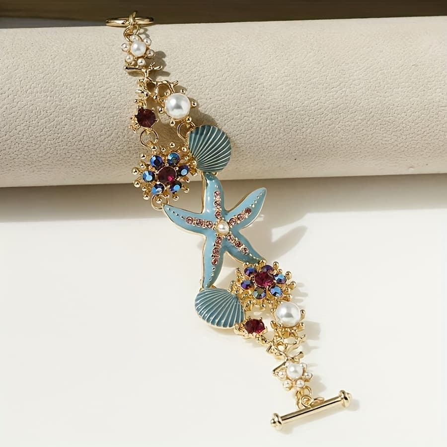 TEMU 1 Gorgeous Starfish Pendant Bracelet With Shell Details And Beads Suitable For Beach Daily Wear And Ocean