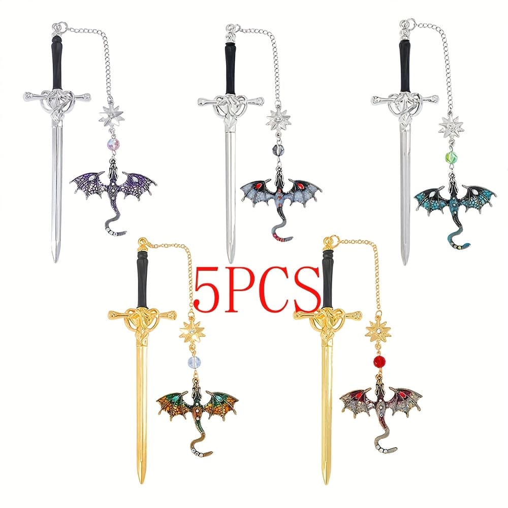 TEMU 1/2/3/5pcs Of New Dragon Pendant Metal Bookmarks In Of A , Creative Reading Additions Designed With A Dragon, For Book Lovers And Enthusiasts, Reading Additions, Cute Stationery
