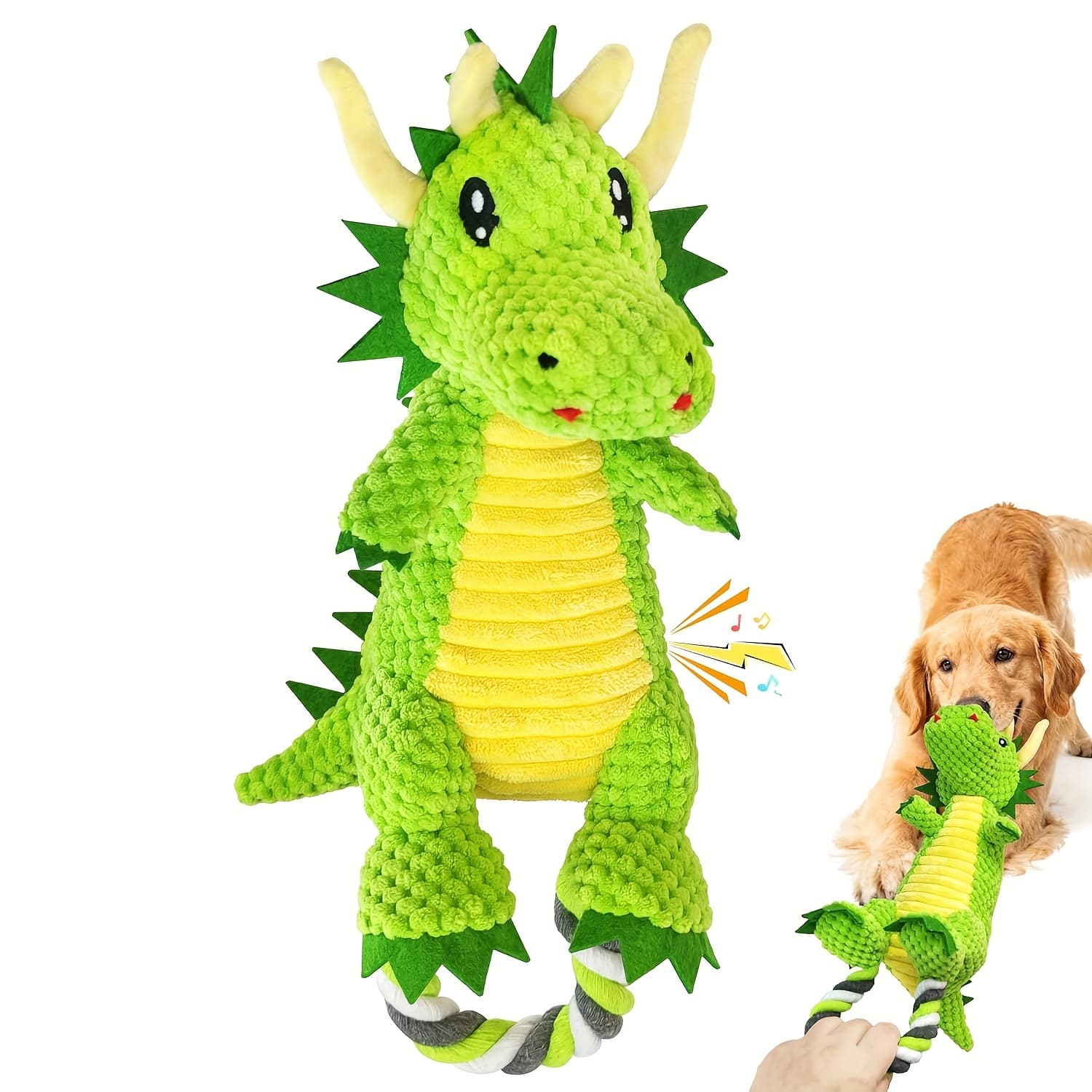 TEMU Cute Green Pull Rope Dinosaur Dog Toy