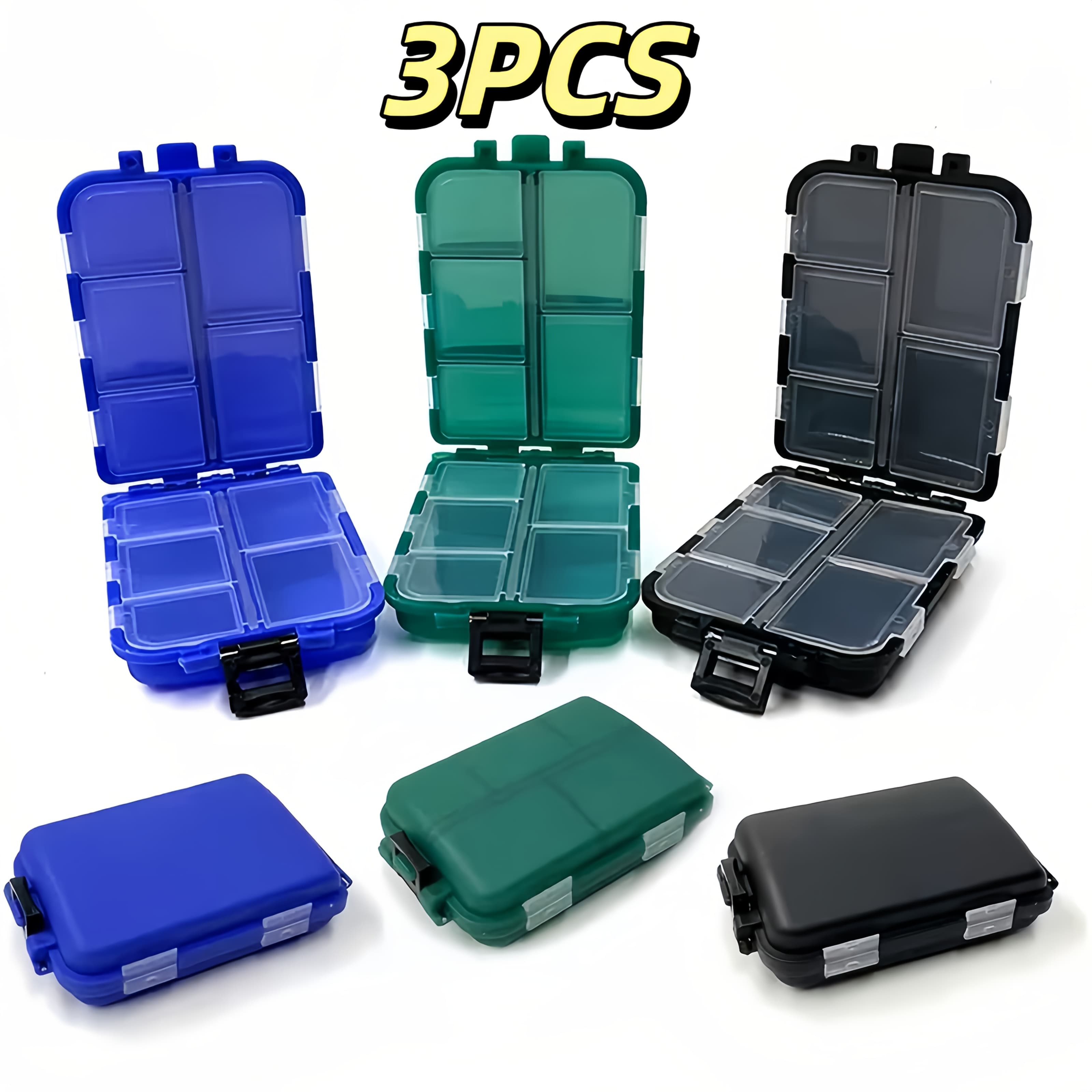 TEMU 3pcs Fishing Gear Accessory Box Mini Box Multifunctional Tool Box Lure Portable Box Grid Removable