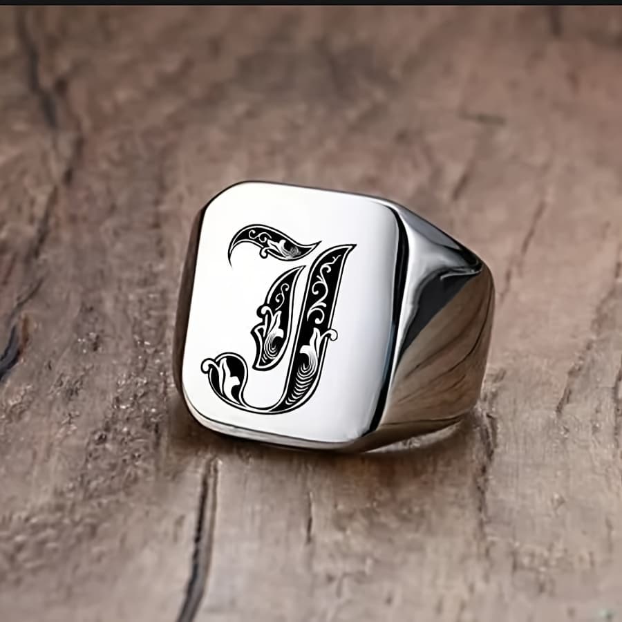 TEMU 1pc Fashion Trend Domineering 26 Letter Men' Stainless Steel Ring