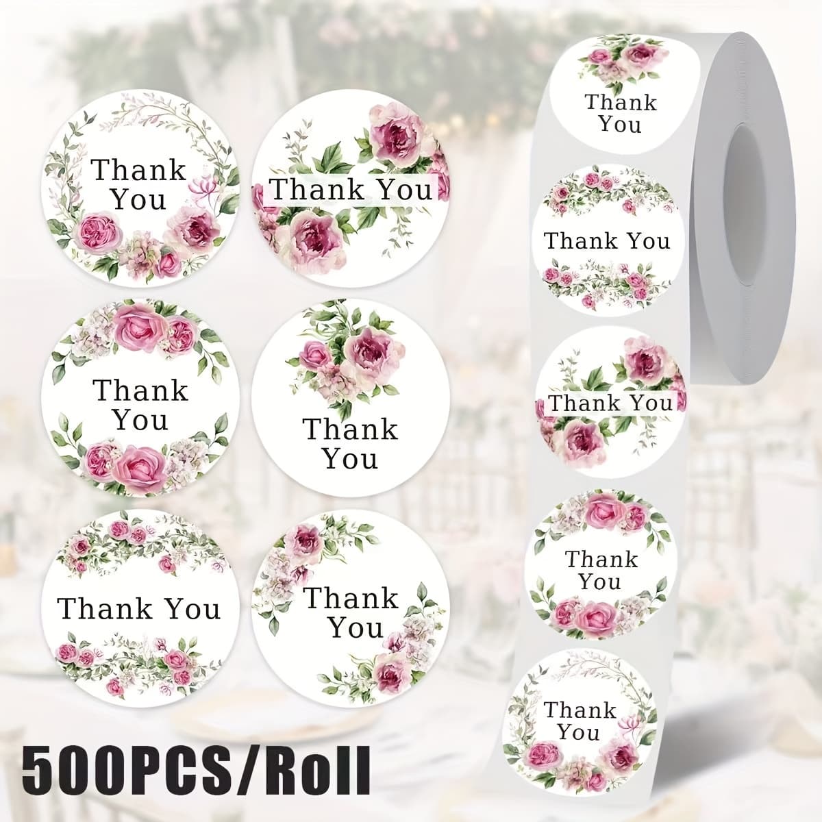 TEMU 1 Inch/500pcs Roll Of "thank You" English Stickers For Wedding Decorations, Flower Bouquet Wrapping, Gift Bag Decoration, Envelopes, And Invitation Seals