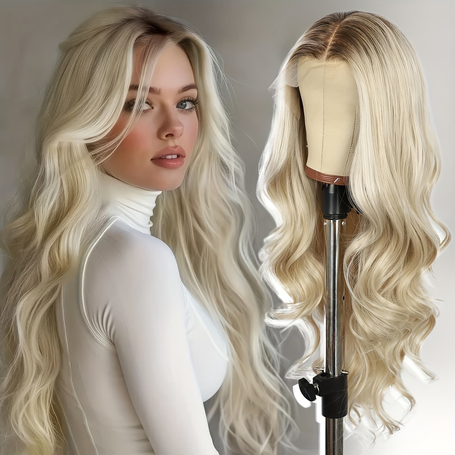 TEMU 13*4 Blonde Lace Front Wig For Women 13x4 Body Wave Synthetic Wigs Pre-plucked Long Wavy Density With Dark Cosplay Daily Party Use Halloween Cosoplay Wig