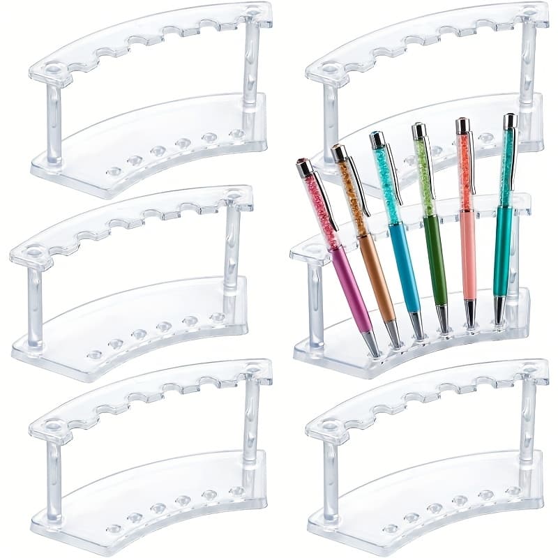 TEMU 6-piece Pen Display Stand, 6-slot Plastic Pen Holder, Transparent Pen Display Stand For Arts And Crafts Display