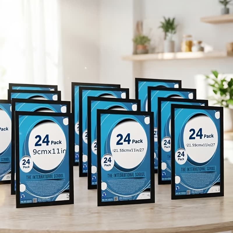 TEMU 24pcs Magnetic Document Holder 8.5 X 11 Inch Self Adhesive Holder Bulk Wall Picture Poster Display Frames For Door Window Refrigerator (black)