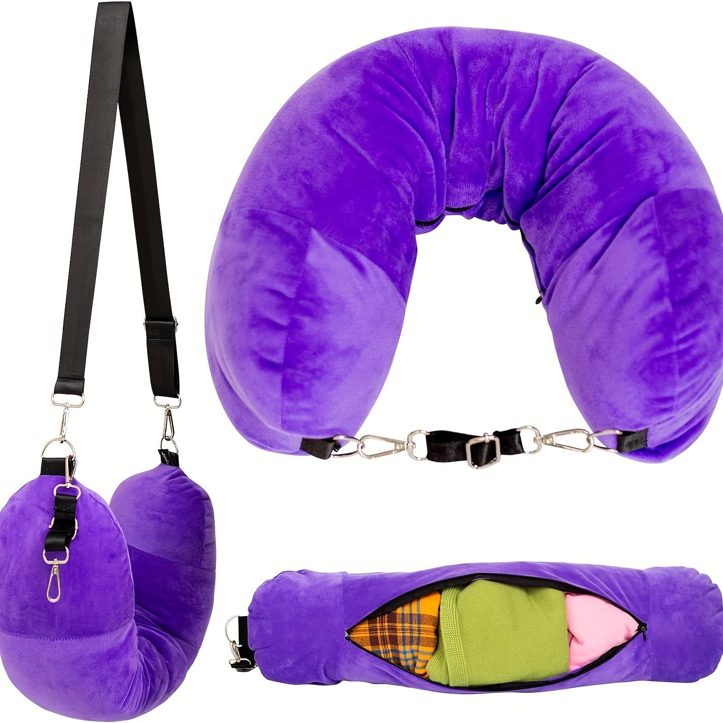 TEMU U-shaped Pillow Fillable With Clothes And , Convenient For Carrying And Headrest Storage