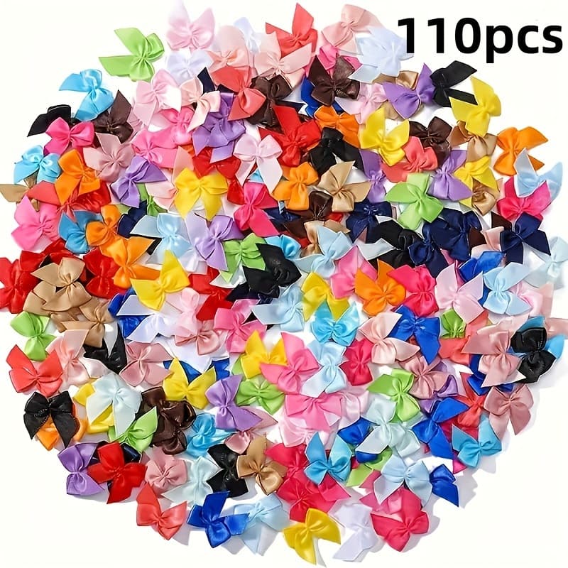 TEMU 110pcs Mini Satin Ribbon Bows Flowers Diy Crafts For Sewing Appliques Crafts Decoration Hair Accessories Gift Box Ornament