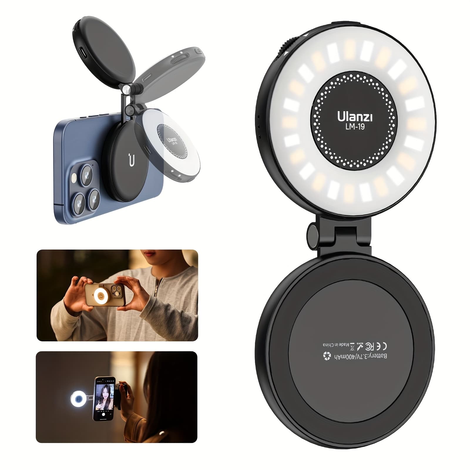 TEMU Ulanzi Magnetic Selfie Light, Led Fill Light Compatible With, Led Selfie Ring Light Included For Phones, For Selfies, Photography, Tiktok, Zoom Calls/video Conference Color Black