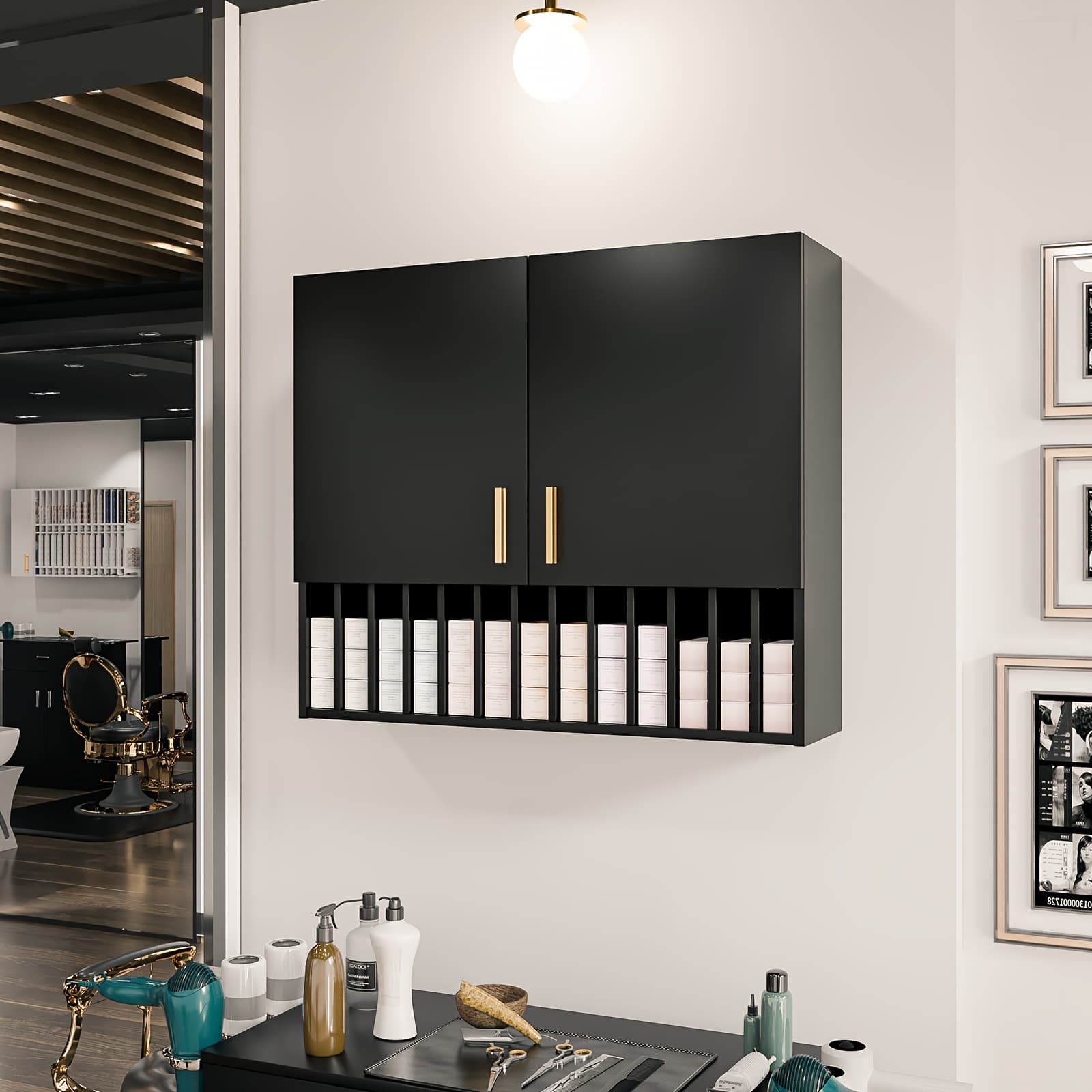 TEMU Professional Salon Hair Dye Storage Cabinet, Wall-mounted Organizer With 13 Compartments & , , Mdf Construction For Stylist Efficiency, Hair Stylist Supplies, Omysalon