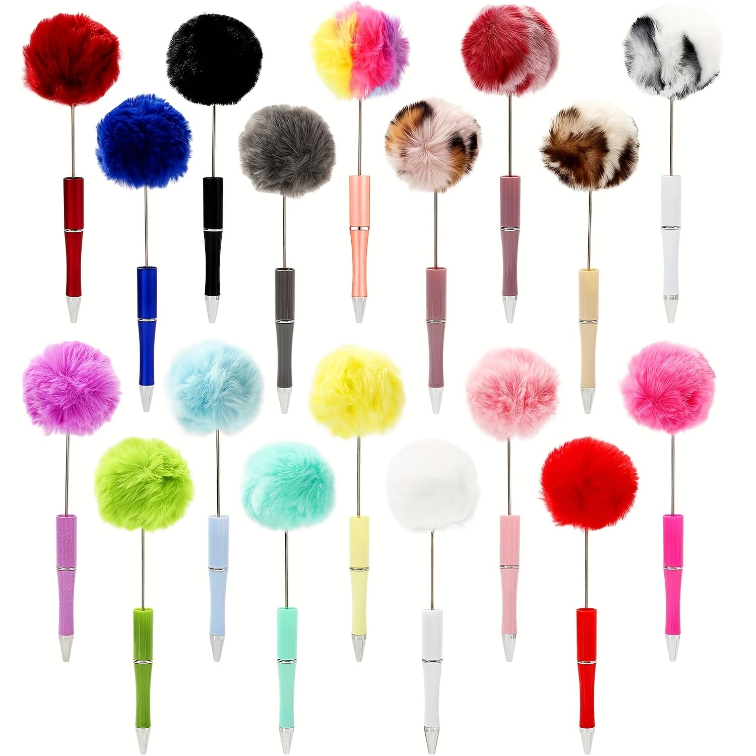 TEMU 18 Bead Pens, 18 Color Fuzzy Plastic Bead Ballpoint Pens With Bead Writing, Suitable For Diy Craft Office Supplies