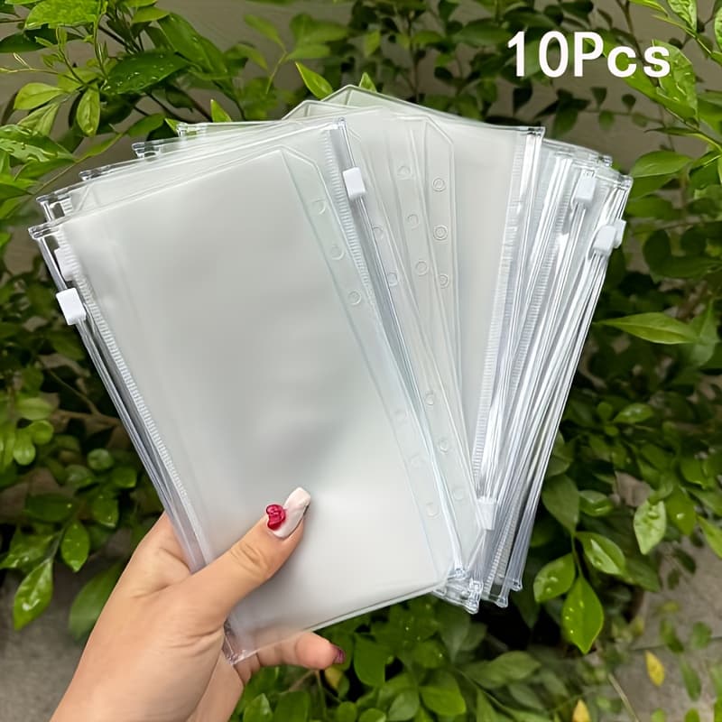 TEMU 10pcs A6 Transparent Zipper Envelope Bag- Reusable Gift Bag, Storage Bag, File Folder, Receipt Book, Suitable For Office Use