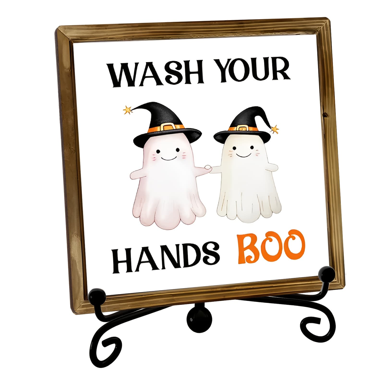 TEMU 1pc Halloween Themed Wooden Plaque With Metal Support - Rustic Wood Framed Sign, Wash Your Hands Boo Decor, Multipurpose Hanging Home Decorations, Halloween Gift For Colleague