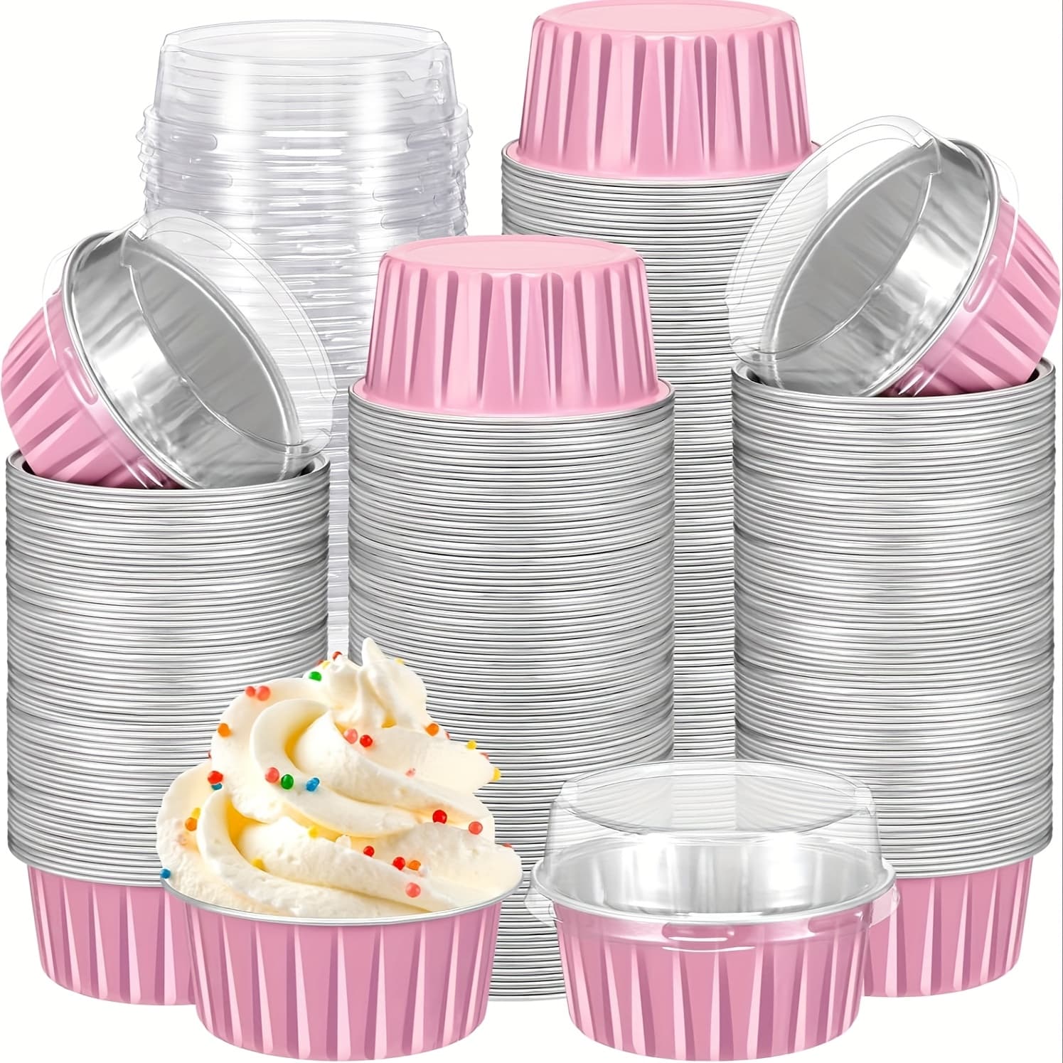TEMU Aluminum Foil Baking Cup, 50pcs 5oz 125ml Muffin Liner Cup With Lid, Disposable Aluminum Cupcake Ramegin Pan Baking Cup Holder Lining For Wedding Birthday Parties