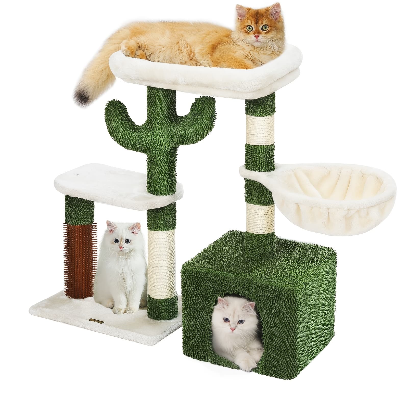 TEMU Hoopet Cat Tree, 32 Inch Cute Cactus Cat Tower For Indoor Cats With Sisal Scratching Post, Cozy Condo, Hammock, Massage Brush, Plush Perch And Dangling Ball For Kittens