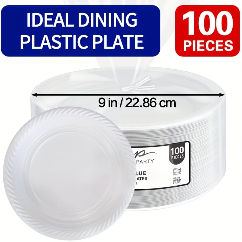 TEMU 100/200/400pcs Disposable Plates, 9inch White Dinner Plate, Large Pack, Suitable For Bbq, Picnic, Party, Travel, Activities And Daily Use, .100pcs/pack