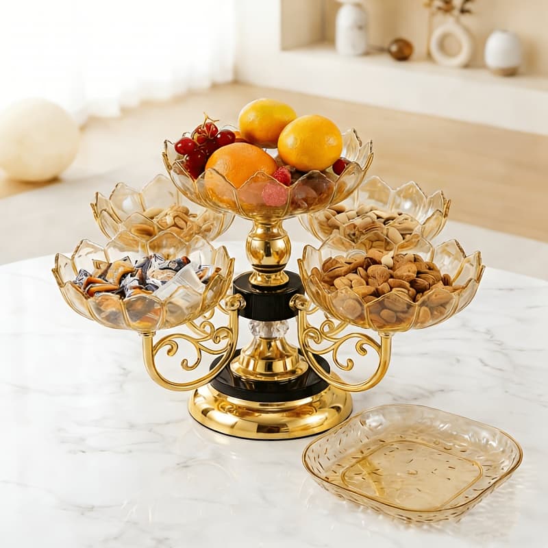 TEMU 1pc Of European-style Luxurious Fruit Platter, High-end Rotating Snack And Candy Tray, Multi-layered, Perfect For New Year Gifts