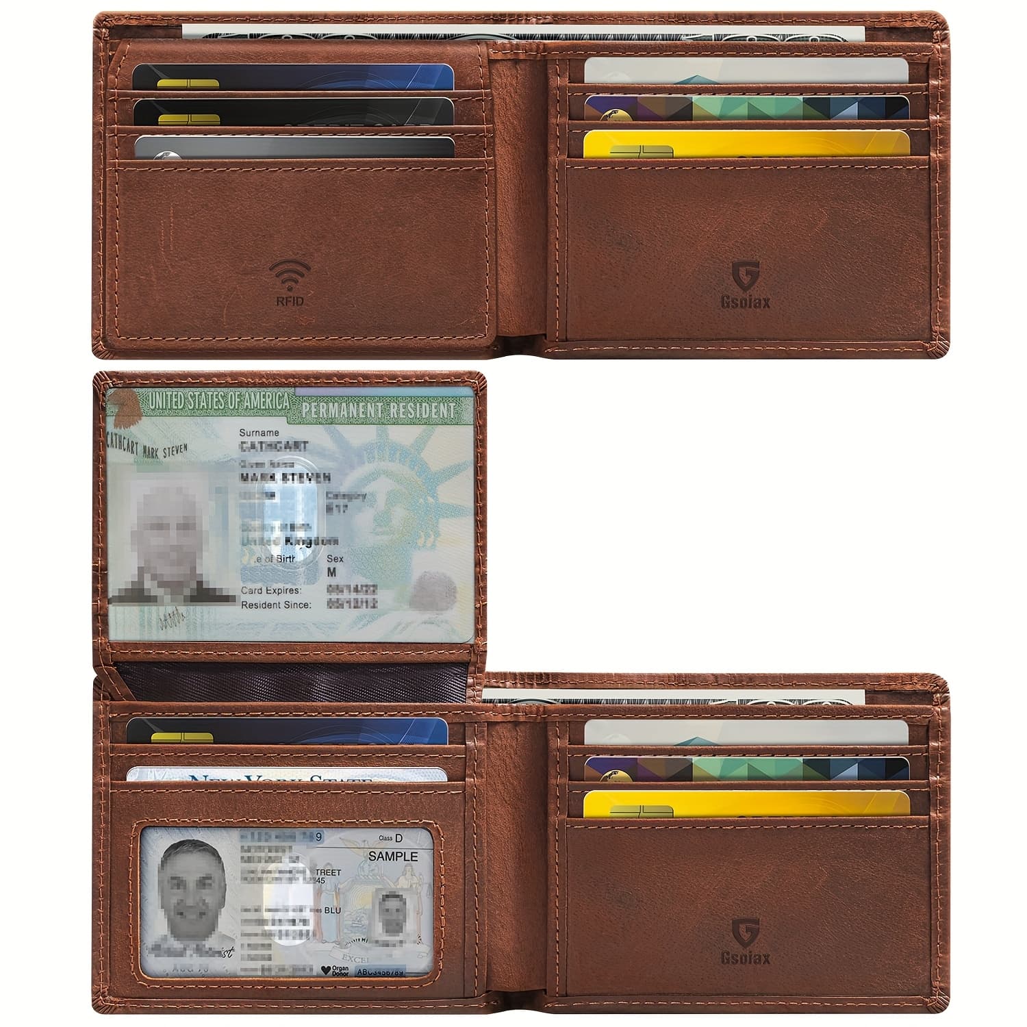 TEMU Handcrafted Vintage Bifold Wallet For Men - Gsoiax Premium Faux Leather | 11 Card Slots + 2 Id Compartments + 2 Cash Sections | Rfid Protection | Perfect Gift