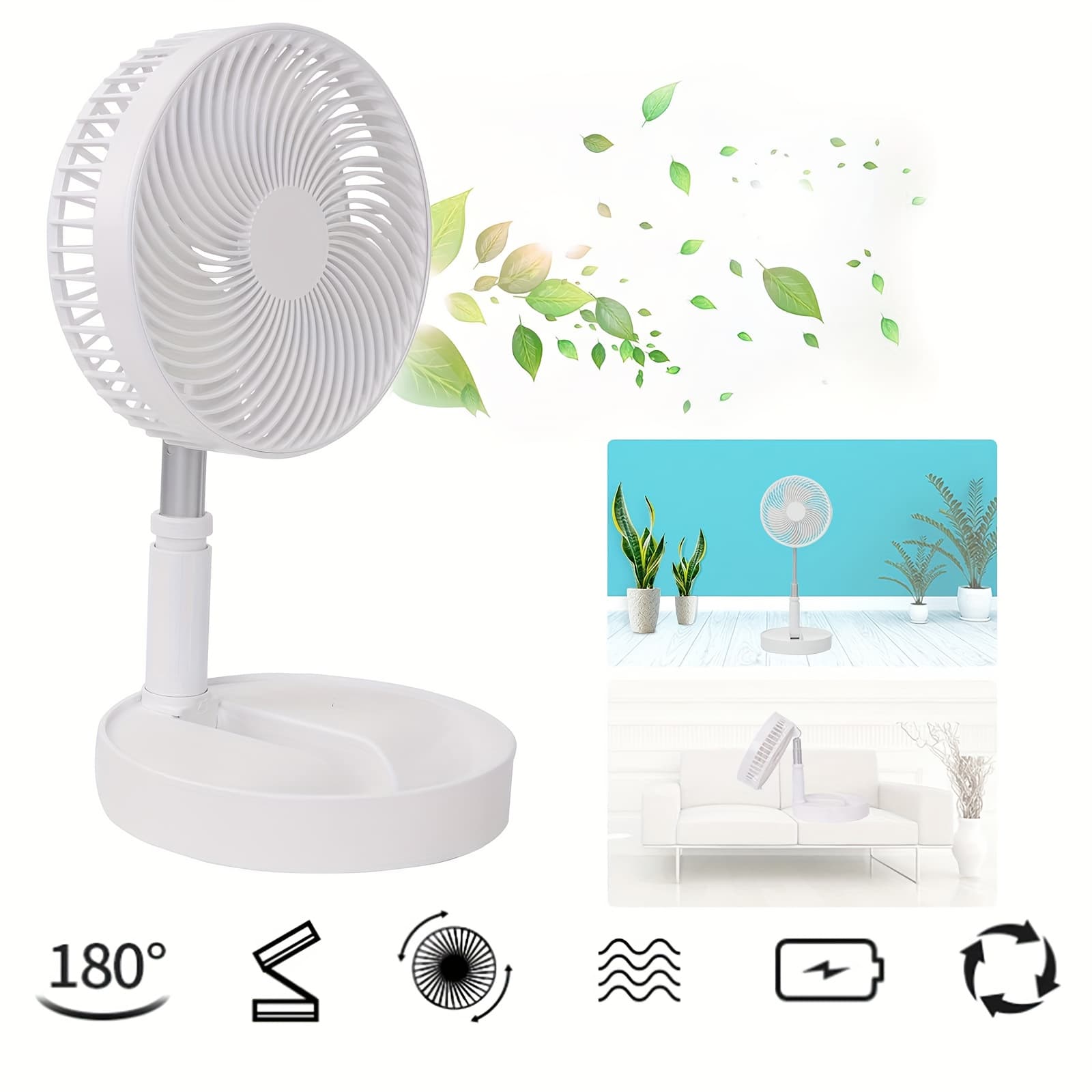 TEMU 1pc Portable Desk Fan, Foldable Fan Pedestal Stand Floor Fan Controller Adjustable Height, 4 , Rechargeable Telescopic Usb Charging