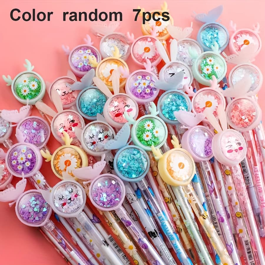 TEMU Random 7pcs Creative Flower Glitter Gel Pens, Small Holiday Gifts, Valentine's Day, Small Gifts