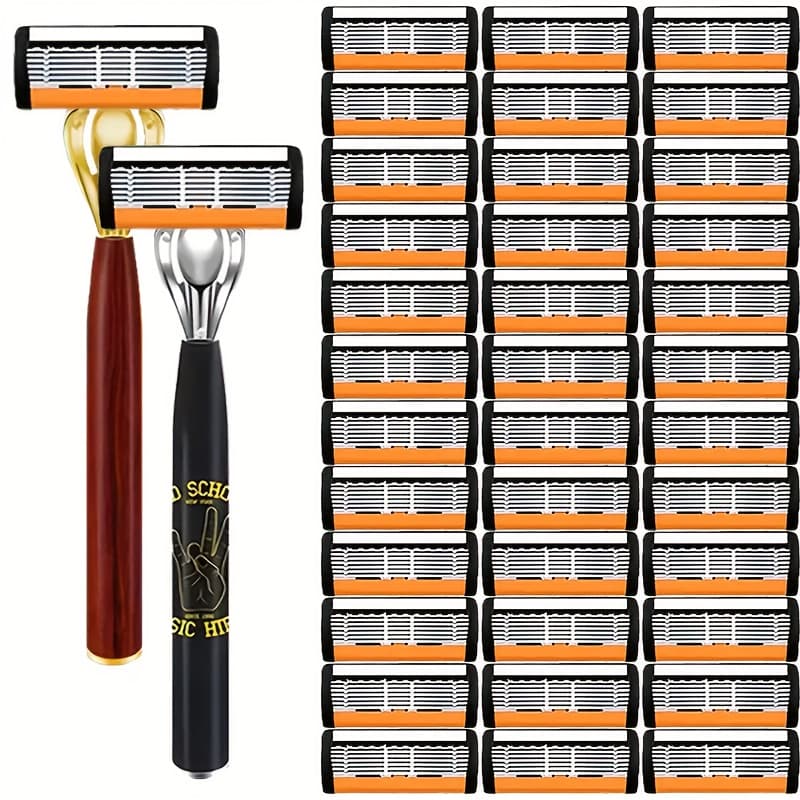 TEMU Shaving Manual Fine Razor 2 Comfortable Non-slip Handles 36 High-quality Stainless Steel Smooth Shaving Men's Essential Razor