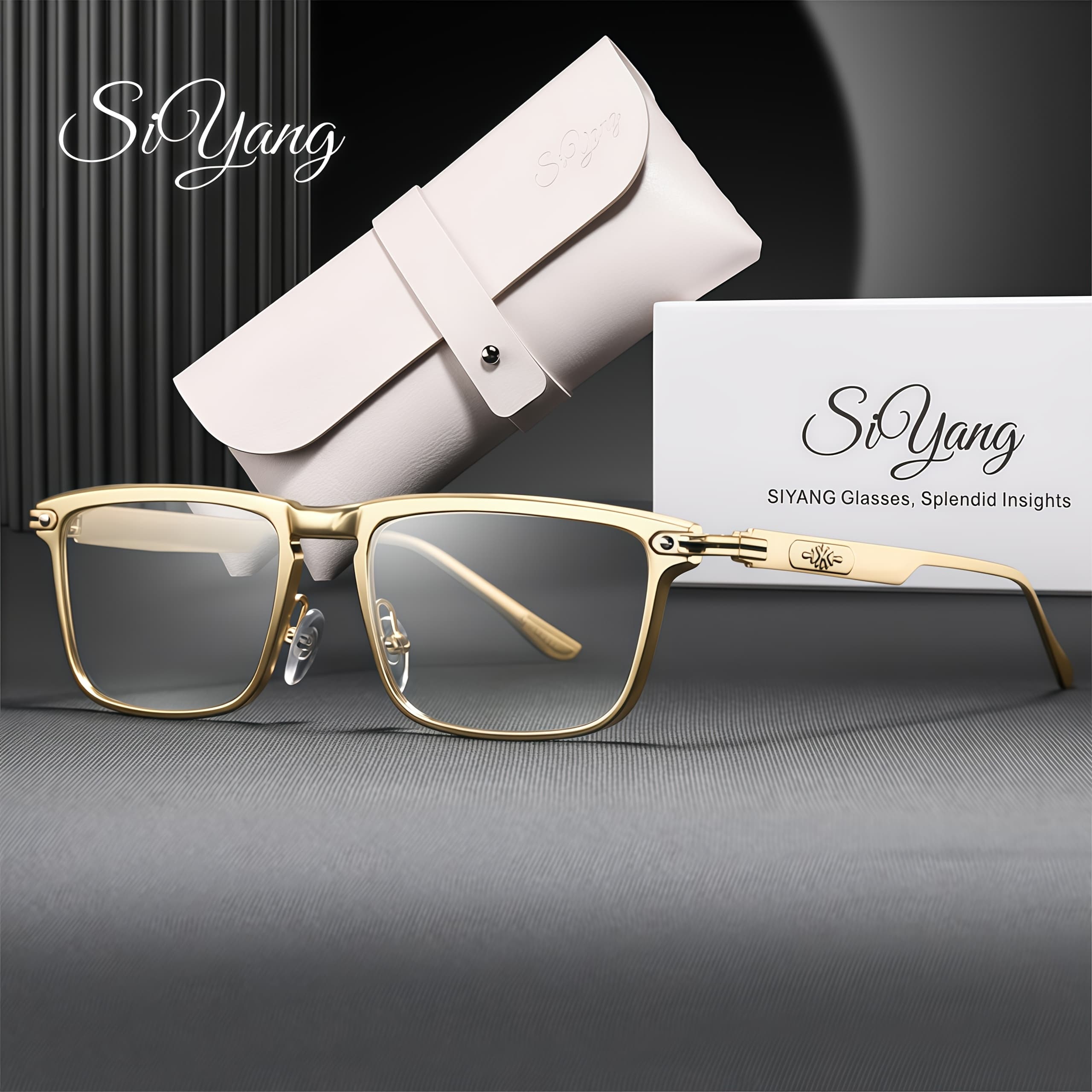 TEMU Siyang Men's & Women's Non- Glasses - Golden-tone Square Frame With White Temples, Full-rim Eyewear, Lens Non-al Glasses For Parties, Weddings, Daily Wear - Stylish Accessory (box Included)