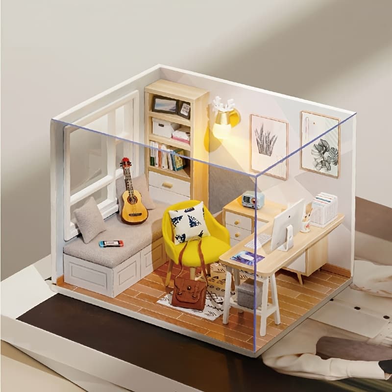 TEMU Diy Exquisite Small House, Sunshine Study, Mini Collection Version, Creative Miniature Scene, Handmade Wooden Building Model, Home Decoration Ornaments, Birthday, Christmas, Valentine's Day Gifts