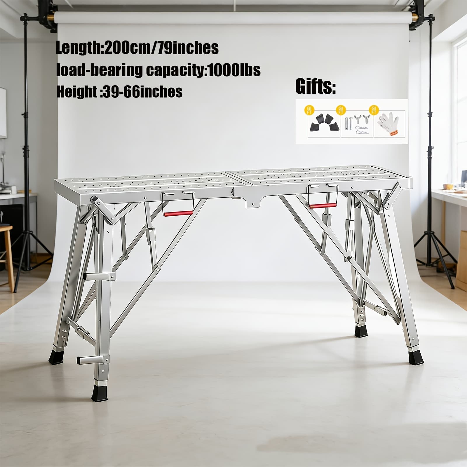 TEMU Scaffolding Platform Adjustable Height, Folding Work Platform, Metal Portable Scaffolding Ladder, Non-slip Portable Work Bench 800lbs/1000lbs Capacity For Drywall, Cleaning Rv