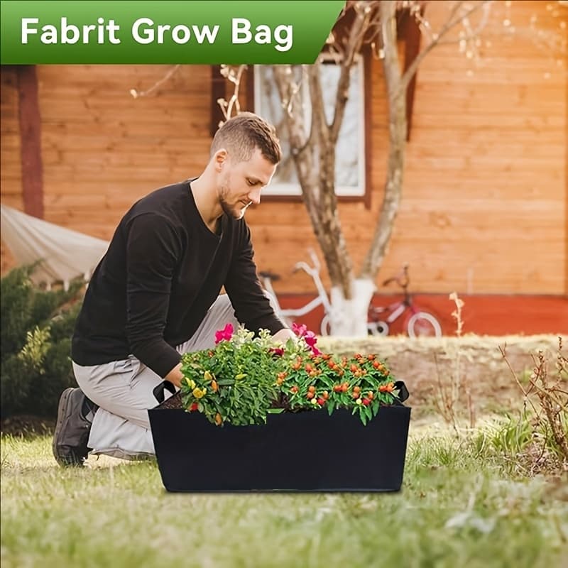 TEMU Plant Grow Bag With Handles, Black Rectangle Heavy Fabric Raised Garden Bed For Vegetable Potato Onion, Durable Breathe Cloth Planting Container Pot For Indoor And Outdoor