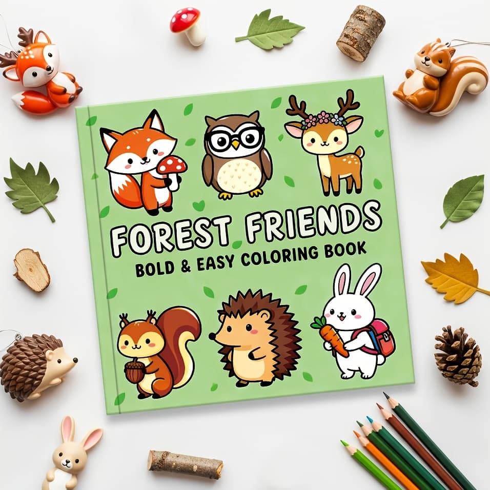 TEMU A Cute Coloring Book Fox · Deer · Rabbit · Hedgehog Theme 24 Pages Thick Paper Concentration Training · Parent-child Companionship Holiday Gift Recommendation