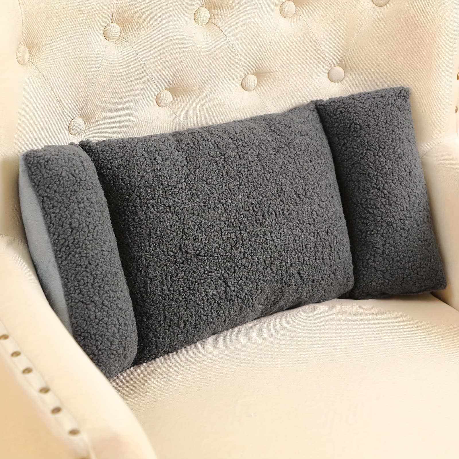 TEMU 3-stage Waist Support Pillow For Office Chairs And Sofas - Soft Backrest Pad With Knots, Special For Hand Washing, Gray, Three-gear Adjustable Sitting Back Support Pillow For Home Or