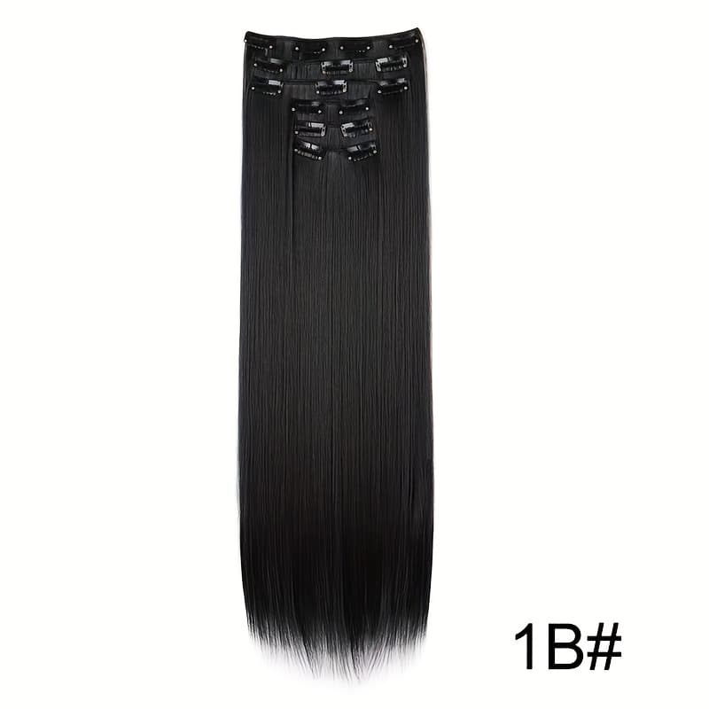 TEMU 6pcs, 16 Shelves, Clip-in Hair Extensions, 24-inch Straight Synthetic Hair Clip-ins, Lightweight Synthetic Wigs, For Women, Hair Clips, Hair Accessories, Halloween, Christmas