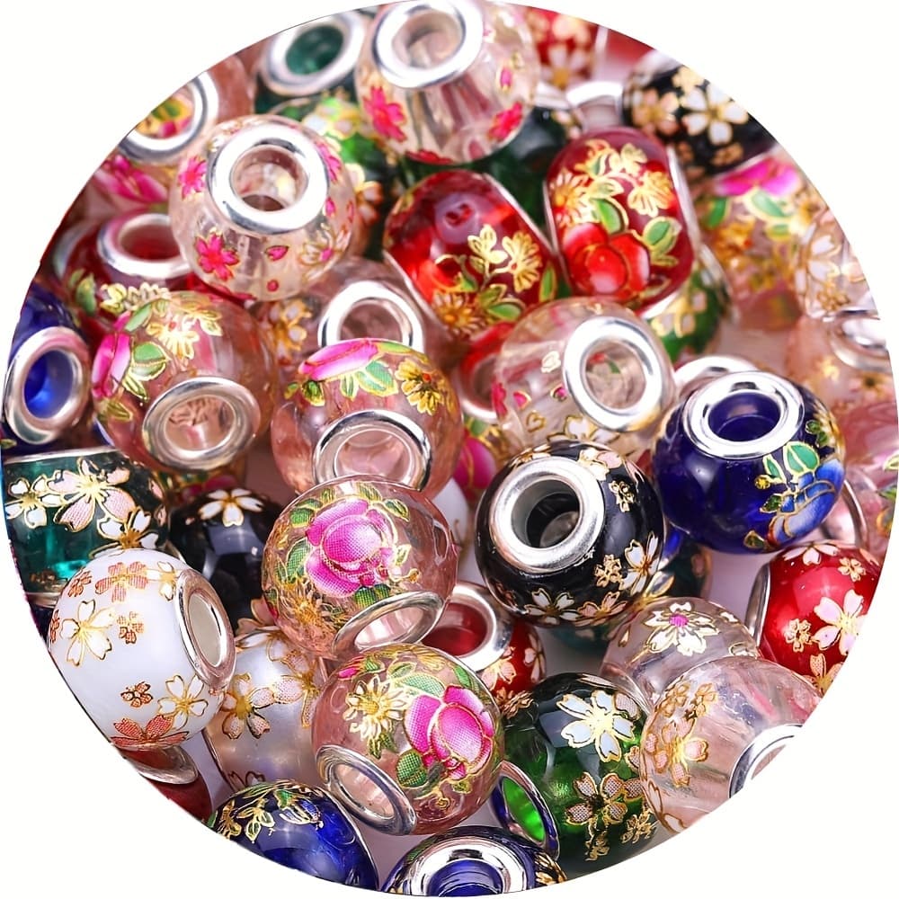 TEMU 50pcs 15x11mm Large Hole Glass Beads With Cores Beads For Jewelry Making (japanese Hand Painting)