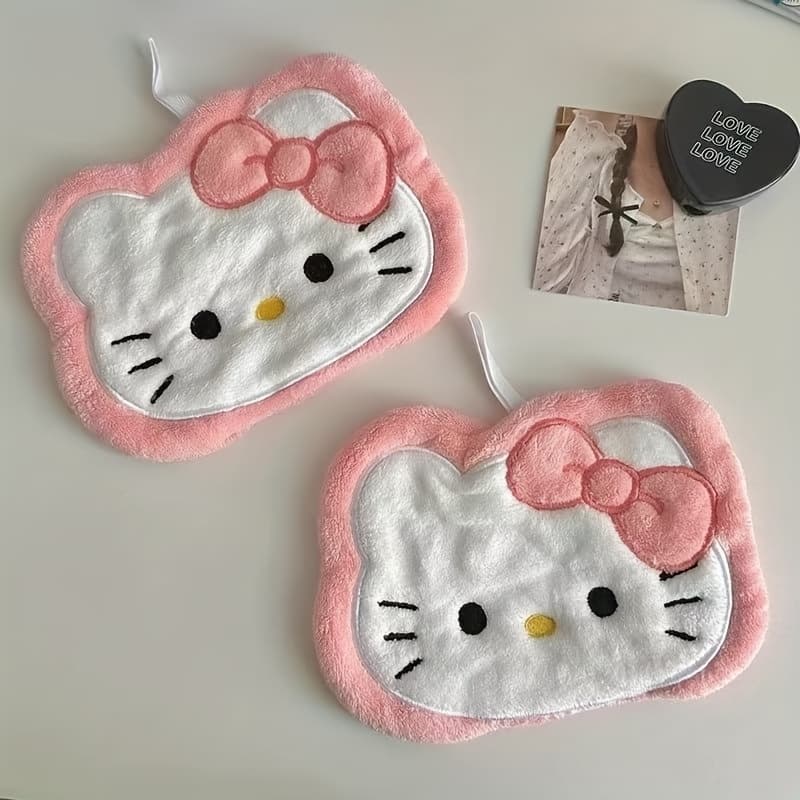 TEMU Set Of 2 Hello Kitty Fast-drying Hand Towels - Coral Fleece Towels Featuring Character Designs, Perfect For Bathroom Decoration