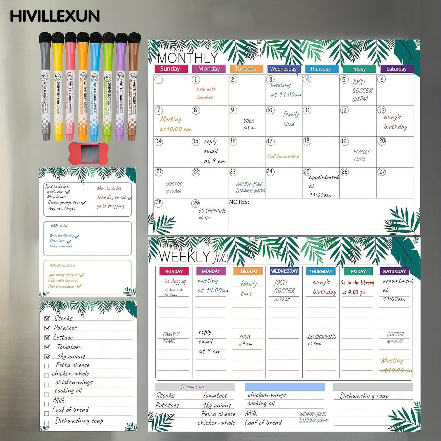 TEMU Hivillexun Dry Erase Calendar Whiteboard. Set Of 4 Magnetic Calendars For Refrigerator, Monthly, Weekly Organizer & Daily Notepad. Wall & Fridge Family Calendar. 8 Markers 1 Eraser