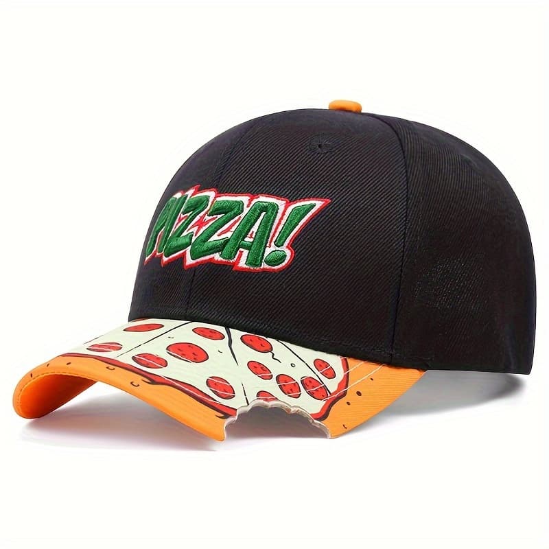 TEMU Stylish Pizza Embroidered Baseball - Lightweight, Curved Brim Sun Hat For .woven Fabric.