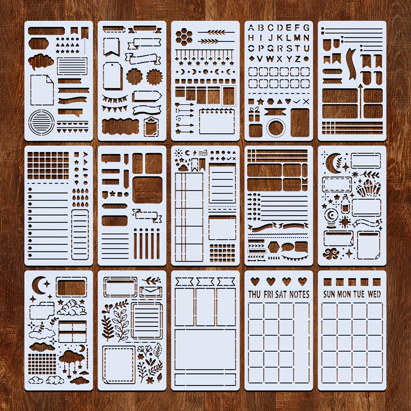TEMU 15pcs Journal Templates 4 X 7 Inches Reusable Plastic Planning Templates For Journal Notes Daily Journal , Featuring To-do , Flowcharts, And Creative Patterns - Perfect For Projects And Notebooks