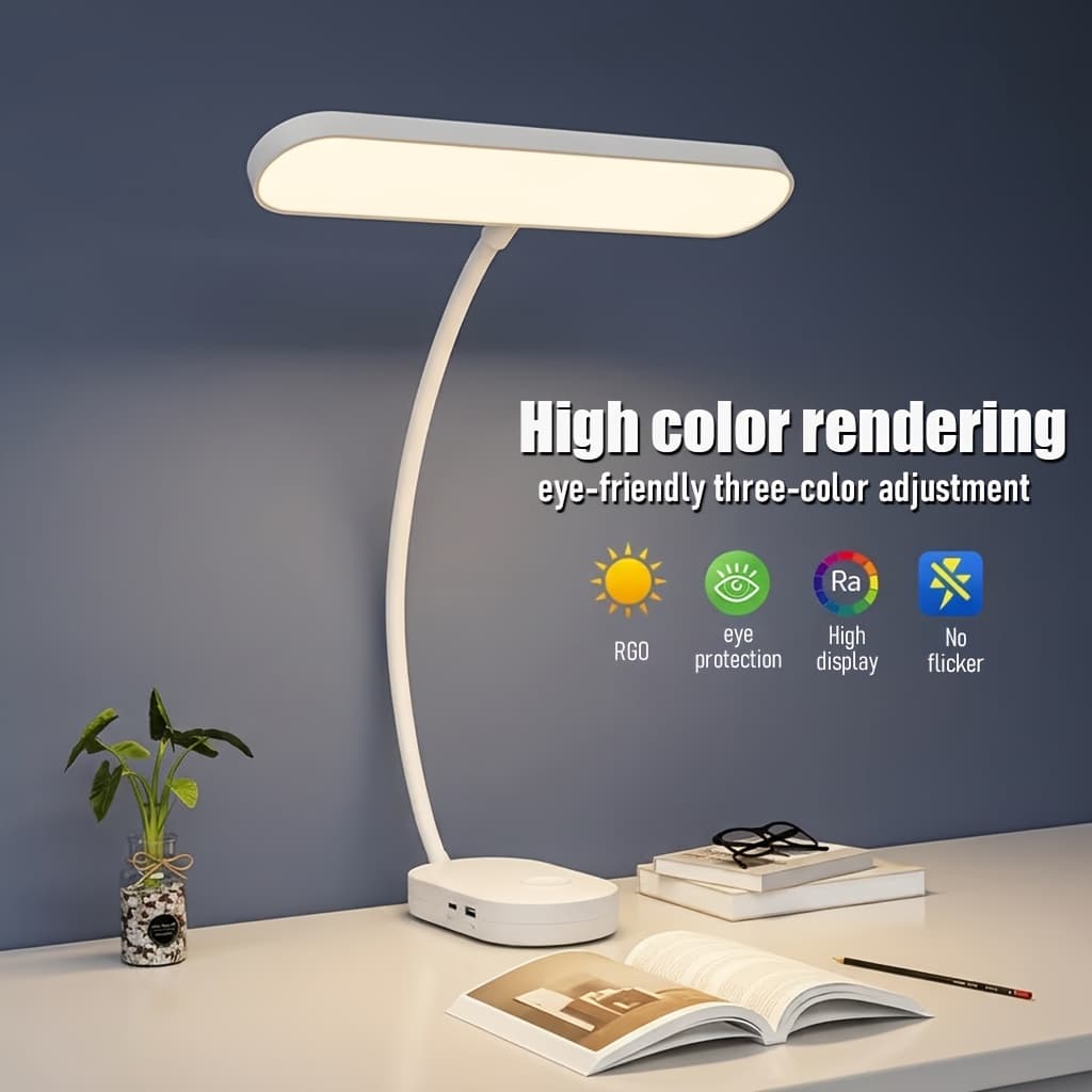 TEMU Led Reading Lamp, Flexible Gooseneck Book Light, 3 Color Temperature Dimmable Desk Lamp With Usb Charging Port, No Table Lamp For E-book, Study, Office & Bedroom