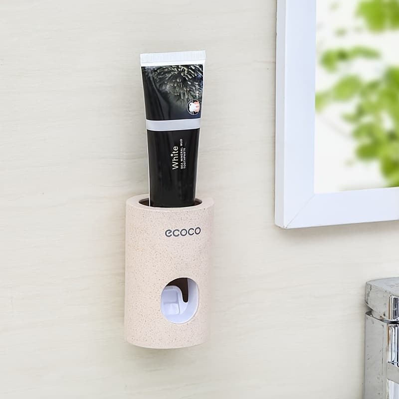 TEMU 1pc, Bathroom Supplies Non-punching Self-adhesive Toothpaste Dispenser, Easy To Disassemble And Clean, Easy To Squeeze Toothpaste, Automatic Toothpaste Dispenser White