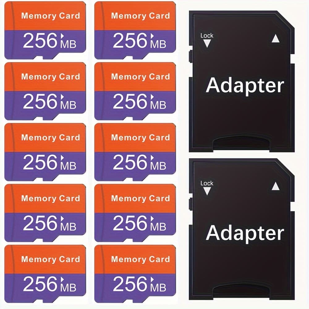 TEMU Set Of 10 Sd Cards With Of 256mb, 128mb, And 512mb, Including Adapters. Flash Memory Cards Are Compatible With Tablets, Cameras, Phones, Laptops, Pcs, Car Stereos, Game Consoles