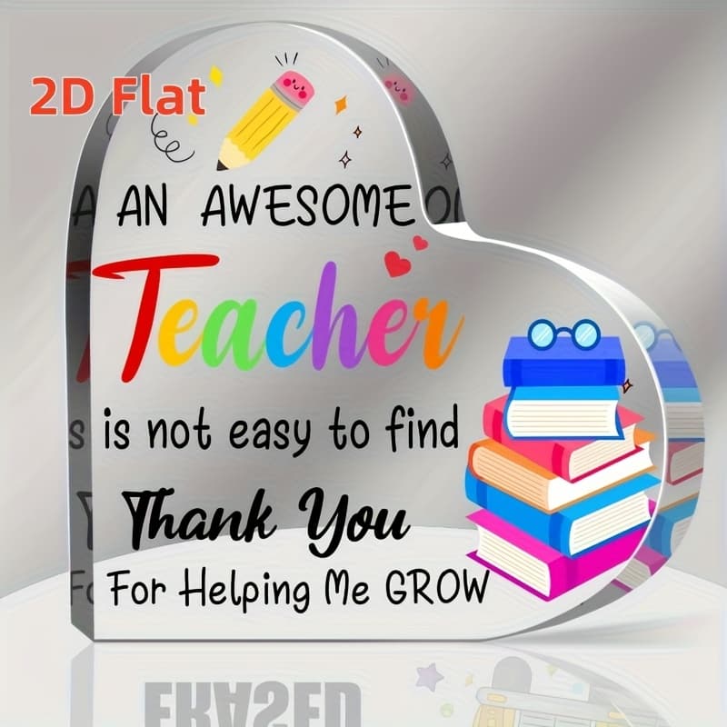 TEMU 2d Flat - [2d Flat] 1pc A Heart-shaped Acrylic Plaque Designed To Gratitude To Teachers, Serving As A Versatile Desktop Ornament, Featuring A 2d Graphic Design, Making It A Gift For Educators
