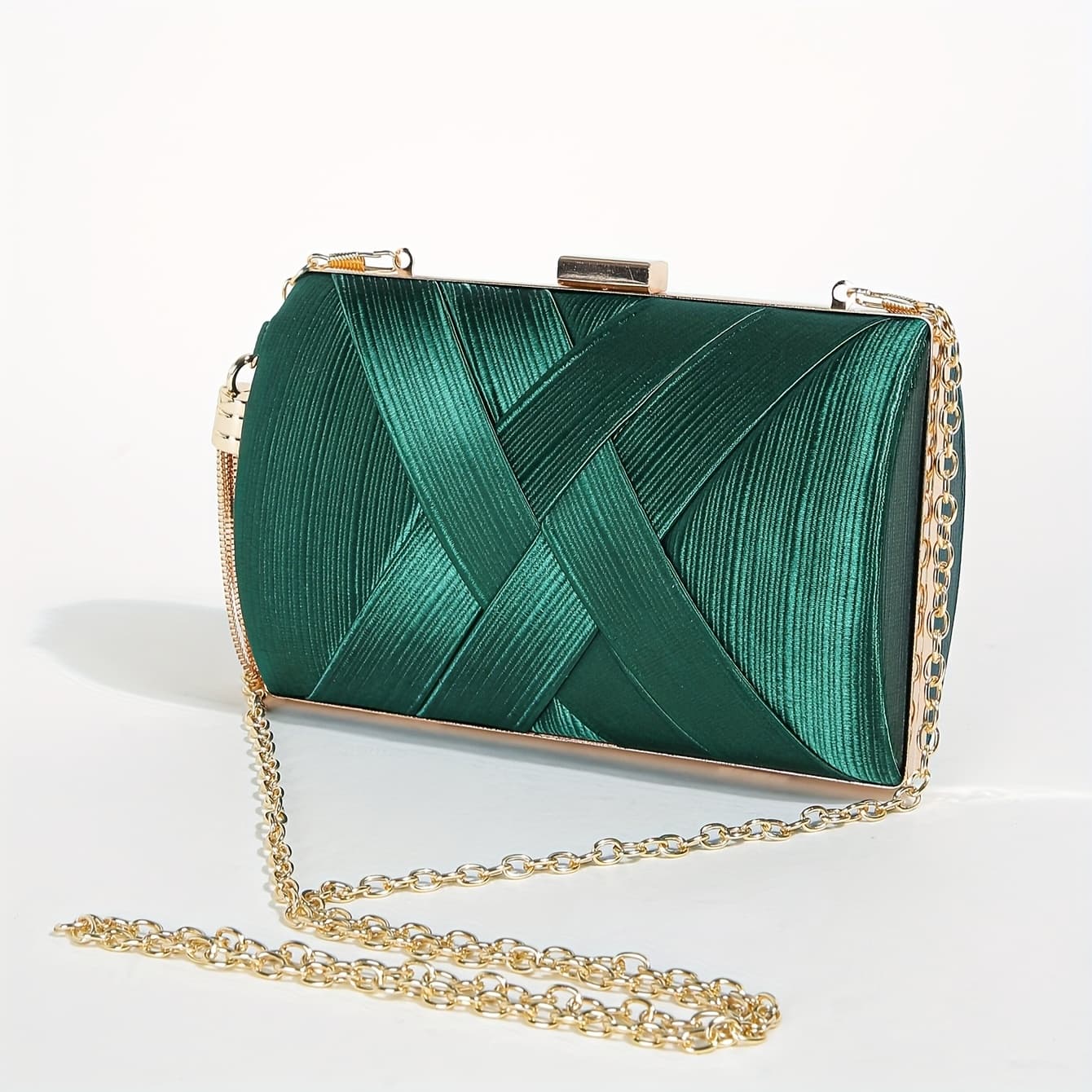 TEMU Evening Clutch With Woven Metal Tassel, Polyester Lined, Closure, Crossbody Chain Strap, Occasion-themed, With Care