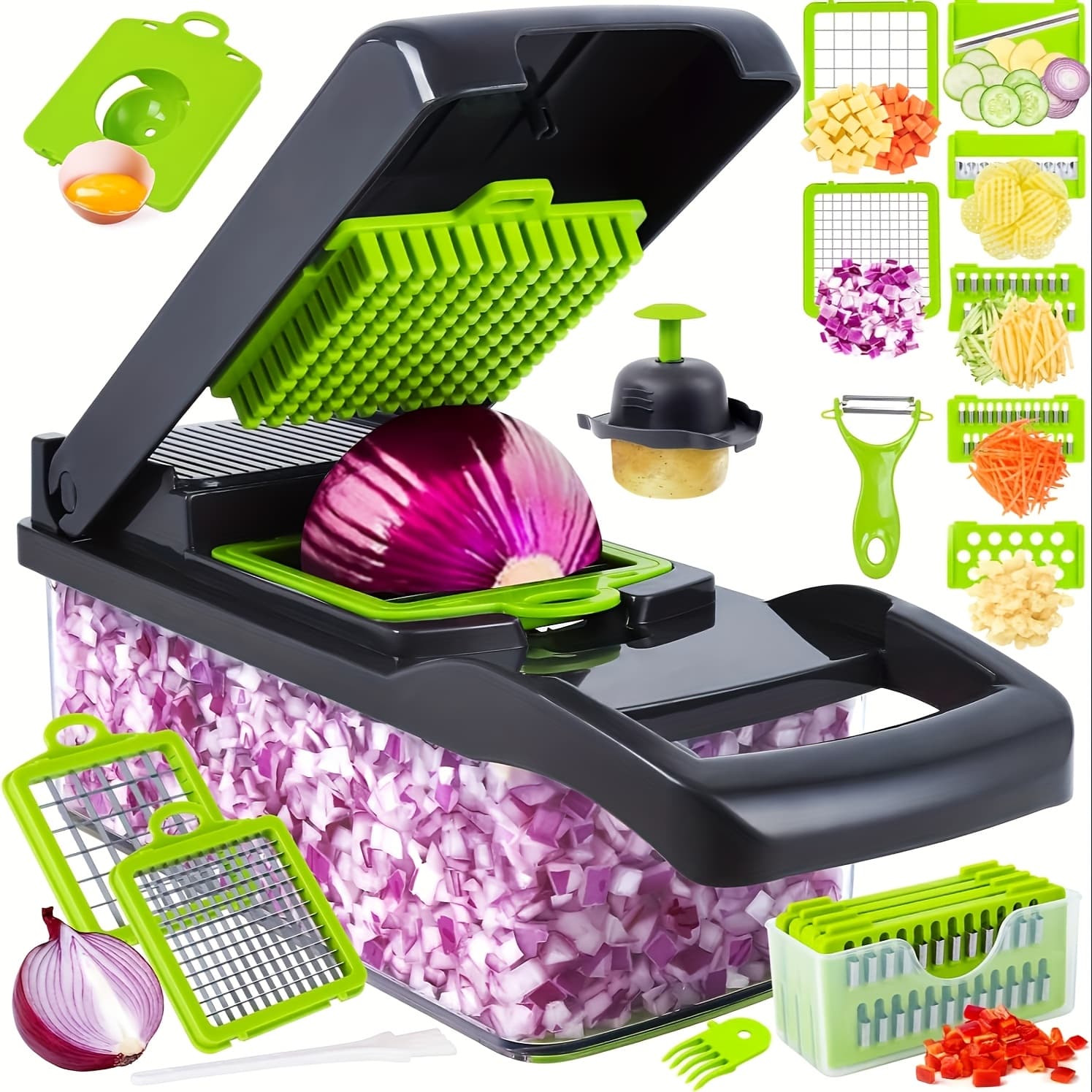 TEMU 16-in-1 Vegetable Chopper, Professional Onion Chopper, Multifunctional Food Chopper, Kitchen Vegetable Slicer And Dicer, Vegetable Chopper With 8 , Carrot Chopper With Container