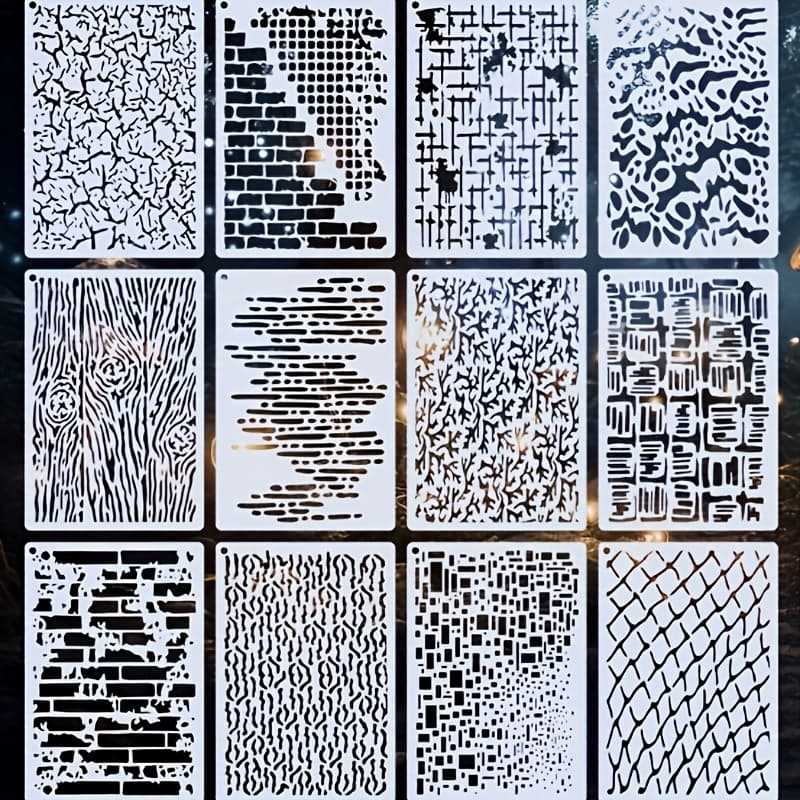 TEMU 12pcs Modern Geometric Background Pattern 4.33x6.3 Inch Painting Template, Illustration, Mural, Frame, Hand Drawn, Artistic Creation Material, Leakage Template For Tattoos And Body Painting