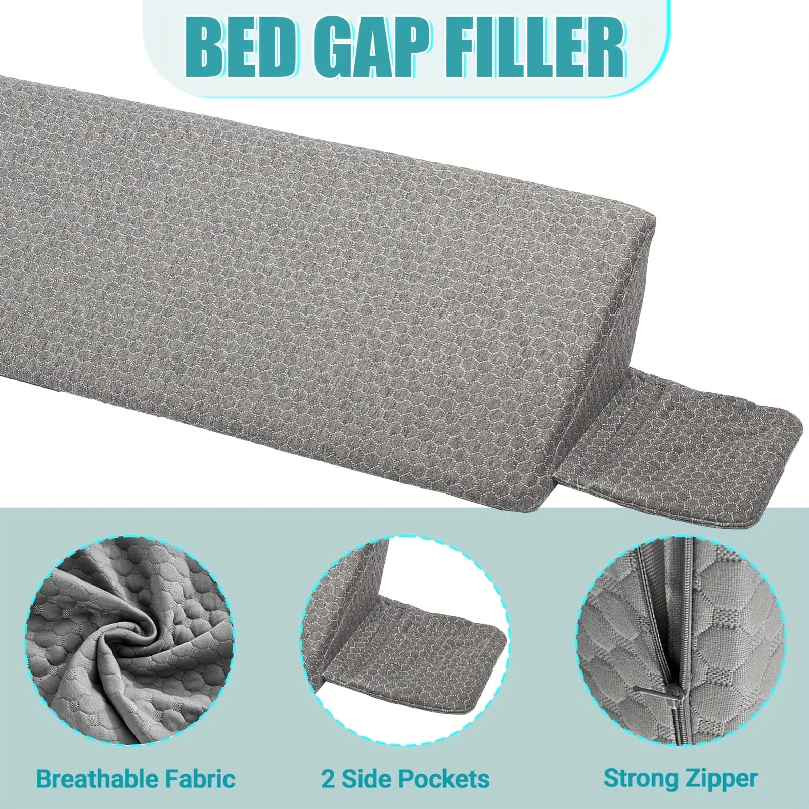 TEMU [long Bolster Bed Pillow] 3 Sizes Bed Wedge Pillow With Side Pocket, Bolster Pillow, Long Filler, Bolster Pillow For Bed, Close The Between Your Mattress And Headboard